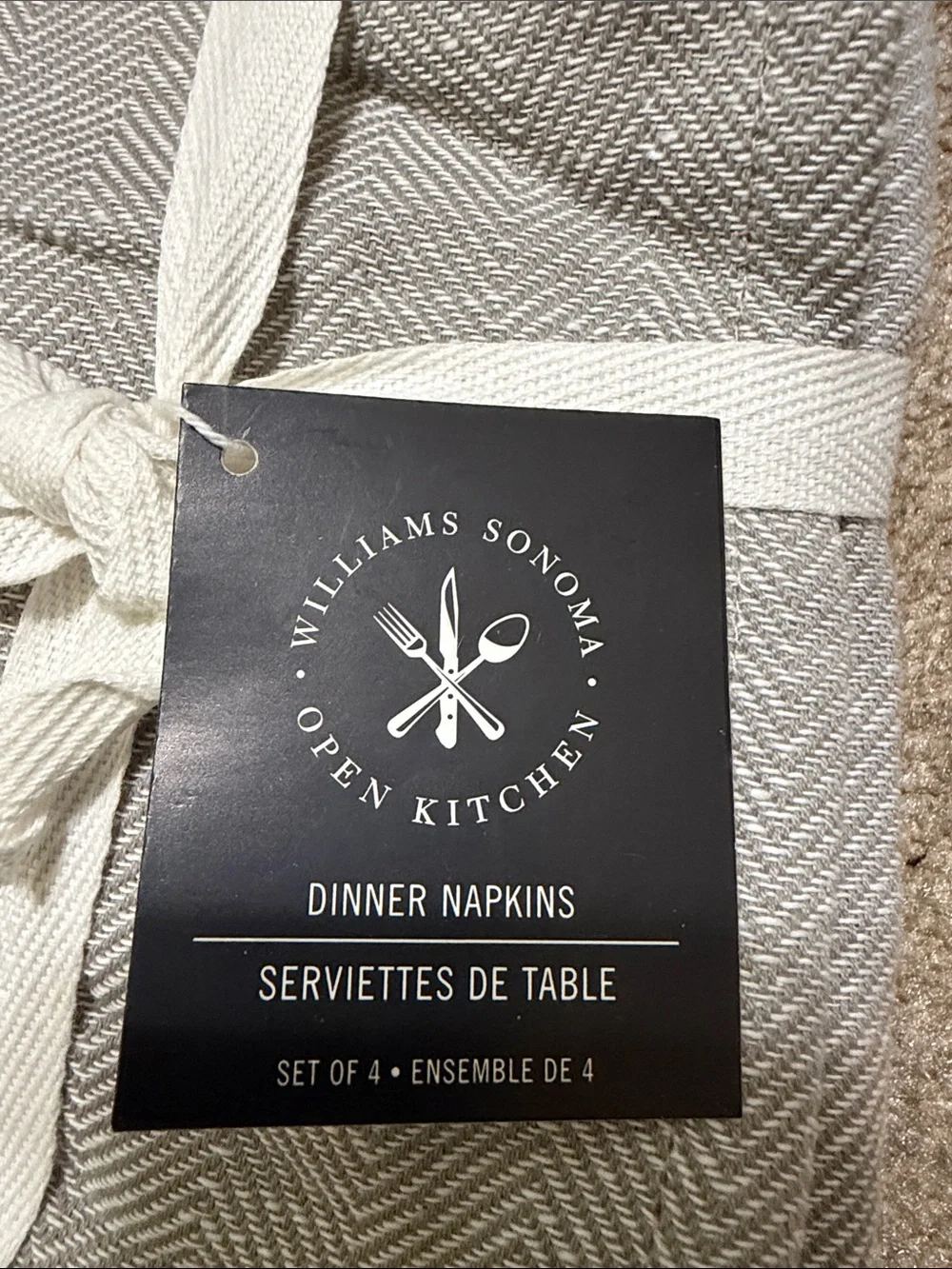 Williams Sonoma Gray Herringbone Dinner Napkins - Open Kitchen Set